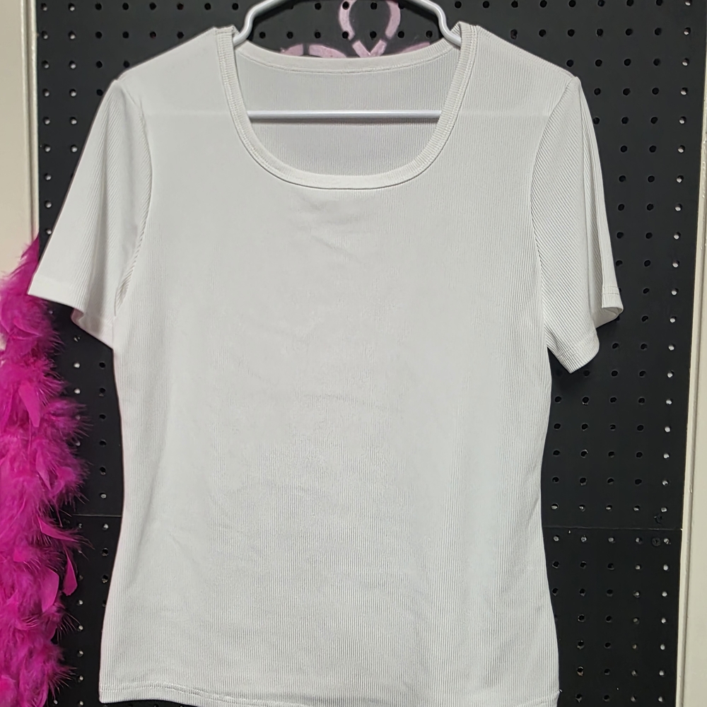 SHEIN Cream Fitted Short Sleeve Tee